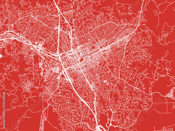 Fototapeta Christmas Map of Escondido California, USA in Snowy White on Festive Red Background.