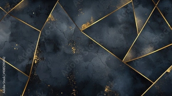 Fototapeta Elegant abstract background featuring deep blue and black hues with delicate golden lines and textures ideal for sophisticated design projects, presentations, and modern art themes.