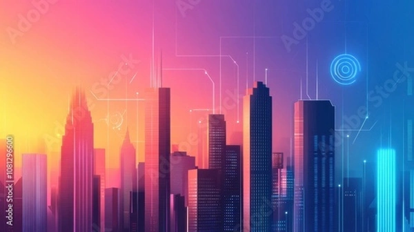 Obraz Futuristic Cityscape with AI and IoT Technologies