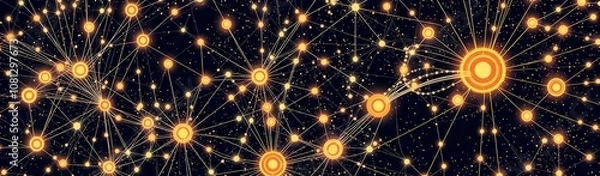 Obraz Neo-Art Deco Quantum Entanglement - Radiant Nodes in Darkness