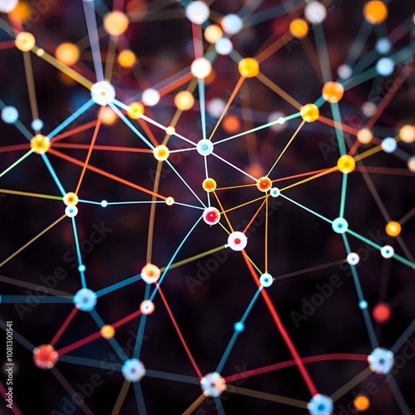 Fototapeta Vibrant Node Network - Abstract Data Connection Art