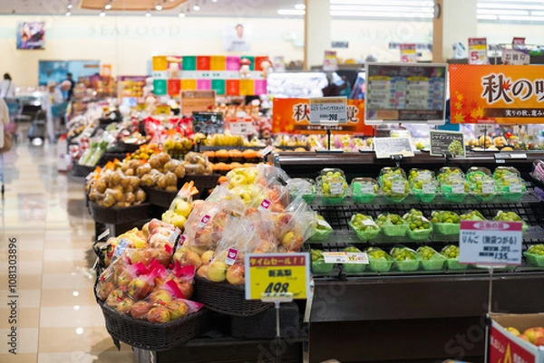 Obraz スーパーに陳列された秋のフルーツ
