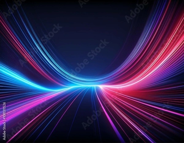Obraz high speed effect motion blur night lights blue and red futuristic neon light line trails bright sparkling background purple glowing wave swirl impulse cable lines long time exposure 