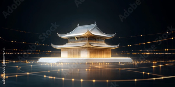 Fototapeta Chinese traditional ancient architecture art illustration
