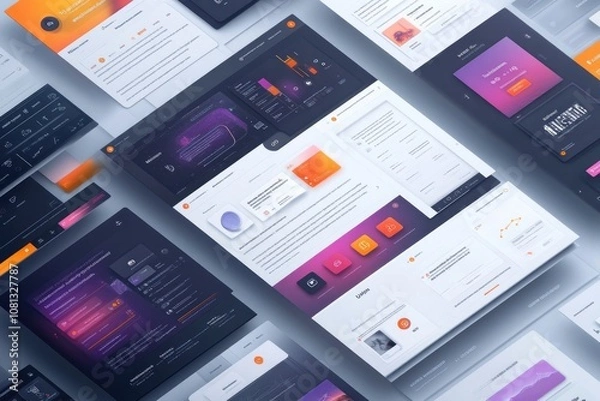 Fototapeta A scattered arrangement of various website designs, showcasing different layouts and functionalities.