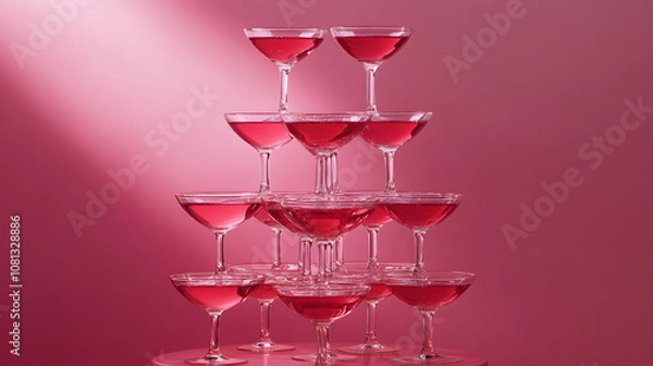 Obraz Tower of wine glasses in a pyra