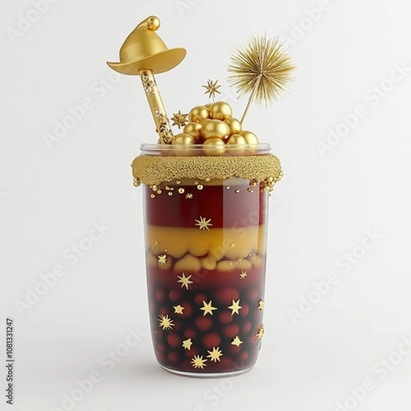 Fototapeta A decorative layered drink with golden accents and festive toppings.