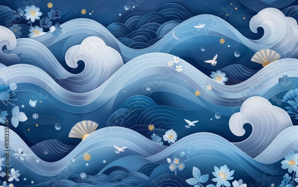 Fototapeta  The classical traditional Chinese element wave texture art background