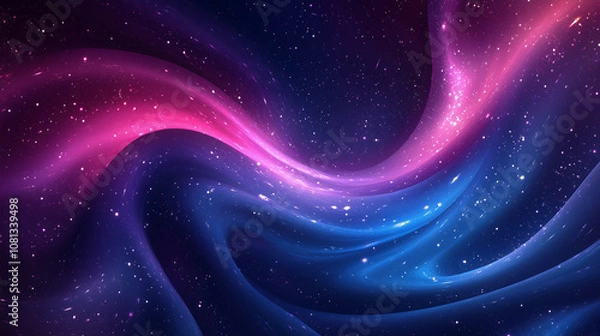 Fototapeta Swirling Pink and Blue Waves Create a Cosmic Celestial Dance Among the Stars