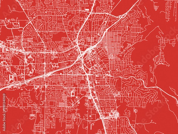 Fototapeta Christmas Map of Huntsville Alabama, USA in Snowy White on Festive Red Background.