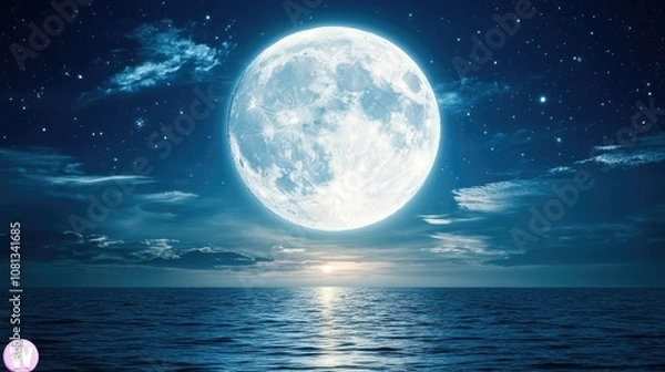 Fototapeta Glowing Moonlight Over Calm Ocean Waters