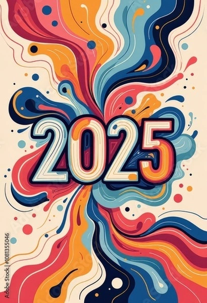Fototapeta Abstract New Year 2025 Greeting Card: Modern Geometric Art - Digital Artwork. 抽象的2025年賀状：モダンな幾何学アート - デジタルアートワーク
