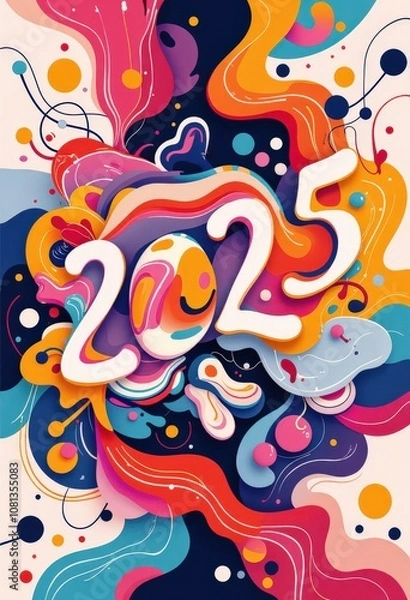 Fototapeta Abstract New Year 2025 Greeting Card: Modern Geometric Art - Digital Artwork. 抽象的2025年賀状：モダンな幾何学アート - デジタルアートワーク