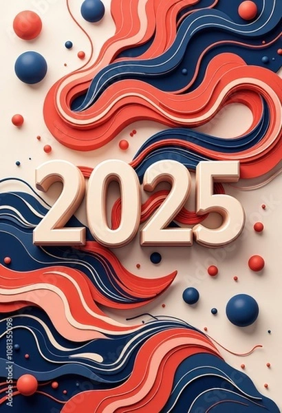 Fototapeta Abstract New Year 2025 Greeting Card: Modern Geometric Art - Digital Artwork. 抽象的2025年賀状：モダンな幾何学アート - デジタルアートワーク