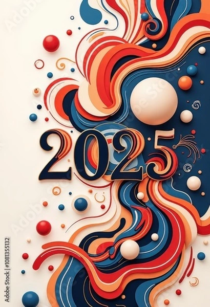 Fototapeta Abstract New Year 2025 Greeting Card: Modern Geometric Art - Digital Artwork. 抽象的2025年賀状：モダンな幾何学アート - デジタルアートワーク