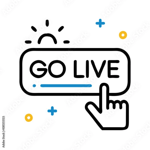 Obraz Hand clicking on a vibrant "Go Live" button with cheerful background elements for streaming content