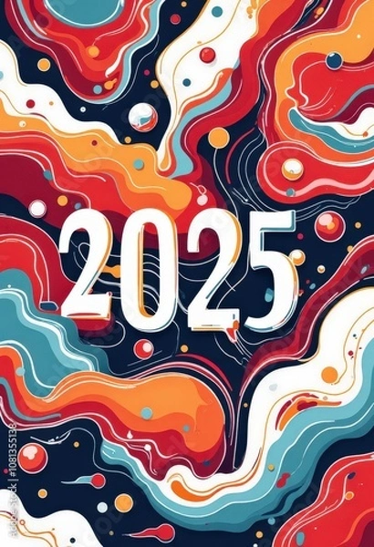 Fototapeta Abstract New Year 2025 Greeting Card: Modern Geometric Art - Digital Artwork. 抽象的2025年賀状：モダンな幾何学アート - デジタルアートワーク
