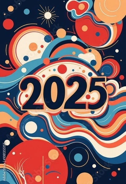 Fototapeta Abstract New Year 2025 Greeting Card: Modern Geometric Art - Digital Artwork. 抽象的2025年賀状：モダンな幾何学アート - デジタルアートワーク