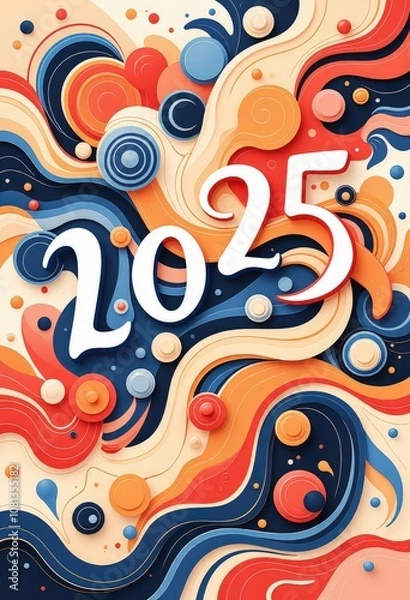 Fototapeta Abstract New Year 2025 Greeting Card: Modern Geometric Art - Digital Artwork. 抽象的2025年賀状：モダンな幾何学アート - デジタルアートワーク