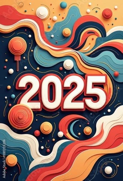 Fototapeta Abstract New Year 2025 Greeting Card: Modern Geometric Art - Digital Artwork. 抽象的2025年賀状：モダンな幾何学アート - デジタルアートワーク