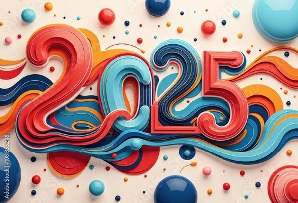 Fototapeta Abstract New Year 2025 Greeting Card: Modern Geometric Art - Digital Artwork. 抽象的2025年賀状：モダンな幾何学アート - デジタルアートワーク
