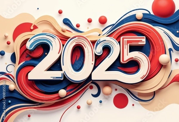 Fototapeta Abstract New Year 2025 Greeting Card: Modern Geometric Art - Digital Artwork. 抽象的2025年賀状：モダンな幾何学アート - デジタルアートワーク