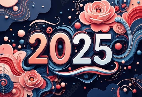 Fototapeta Abstract New Year 2025 Greeting Card: Modern Geometric Art - Digital Artwork. 抽象的2025年賀状：モダンな幾何学アート - デジタルアートワーク
