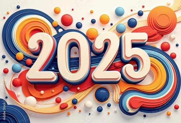 Fototapeta Abstract New Year 2025 Greeting Card: Modern Geometric Art - Digital Artwork. 抽象的2025年賀状：モダンな幾何学アート - デジタルアートワーク