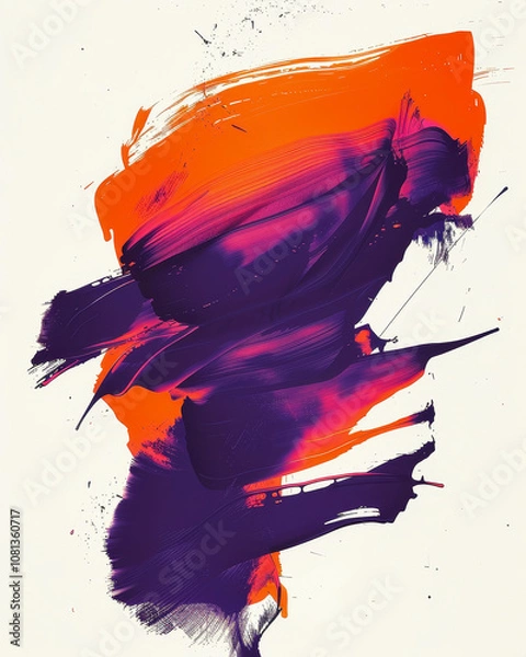 Fototapeta Abstract Brushstrokes in Purple, Orange, and Creamy with Textured Background and Dynamic composition