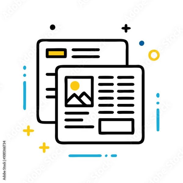 Obraz Newsfeed layout icon showcasing articles and images in a modern and colorful design
