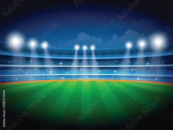 Fototapeta Soccer stadium or football stadium with spot lights and the fans waiting for the game to start. Eps file