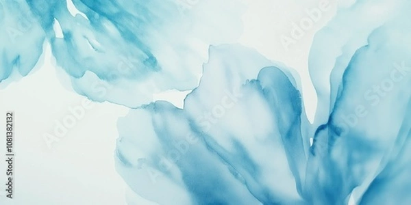 Fototapeta Delicate blue watercolor petals create an abstract design on a white background enhancing artistic expression, flower winter  background with copy space