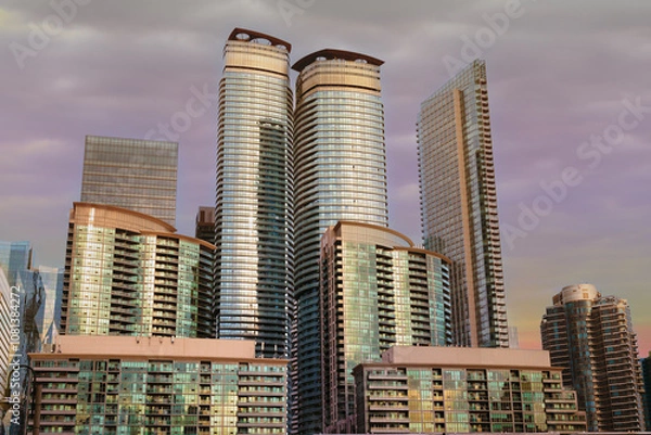 Obraz Toronto buildings exterior and sky view in Toronto, Ontario, Canada. Sunset in background.
