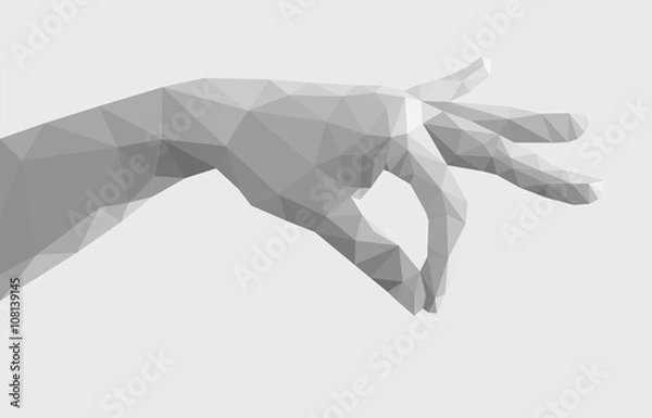 Obraz polygonal hand pinch fingers together monochrome empty on gray
