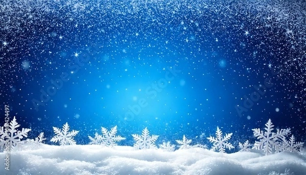 Fototapeta Christmas blue background with snow and space for your text 