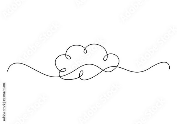 Obraz Continuous one line drawing of a cloud isolated on a simple background vector illustration