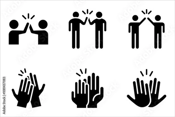 Fototapeta High five linear icon set. Success gesture. Collaboration. vector illustration on white background