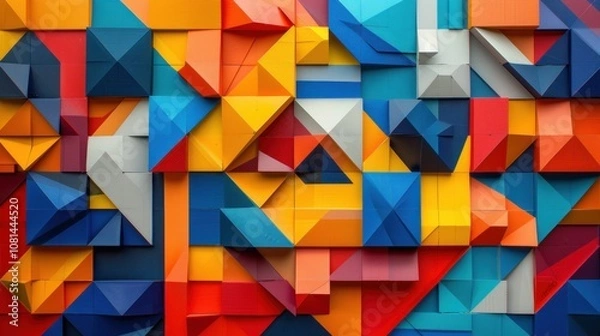 Fototapeta Abstract geometric pattern with vibrant colors, shapes, and textures.