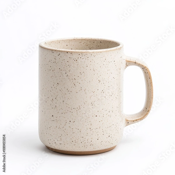 Fototapeta mockup simple ceramic mug with speckled design, perfect for coffee or tea. Its neutral color and minimalist style make it versatile addition to any kitchen.