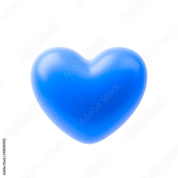 Fototapeta 3D realistic blue heart shape. Vector valentine heart. Decorative element for wedding design. Passion and romance symbol for web, card, poster. Realistic vector illustration isolated on white.