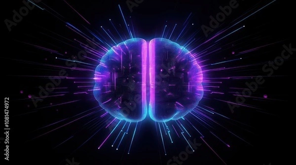 Fototapeta Glowing Brain with Digital Rays