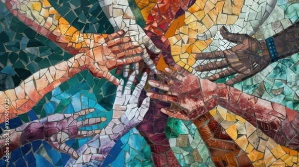 Obraz A mosaic of hands of different ages and abilities forming a circle of support, Symbolizing inclusivity and support for persons with disabilities, photography style