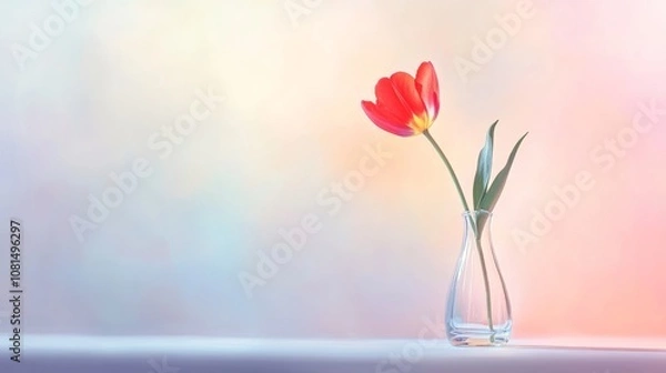 Fototapeta Single Red Tulip in Glass Vase