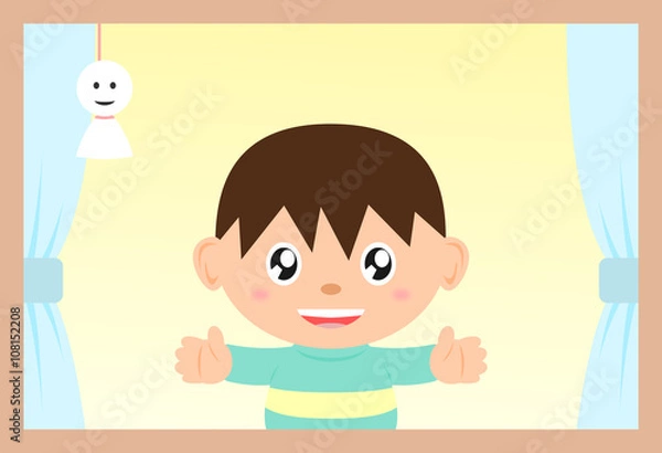 Fototapeta 男の子とてるてる坊主