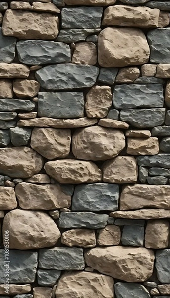 Fototapeta Stone Wall Texture with Irregular Shapes and Visible Mortar for an Ancient Rustic Background