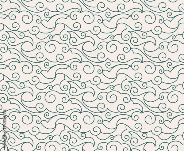 Obraz Thin lines clouds background Japanese seamless pattern vector