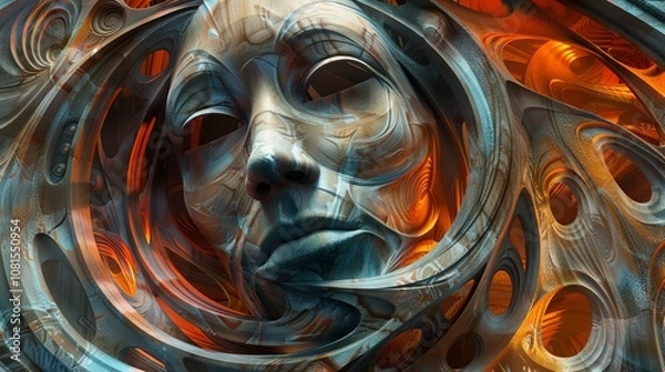 Obraz Philosophical Illustration of Zeno's Paradoxes Featuring a Perplexed Expression and Symbolic Elements like Infinitely Regressing Arrows and Winding Paths.