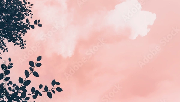 Fototapeta Pink background with clouds and branches 