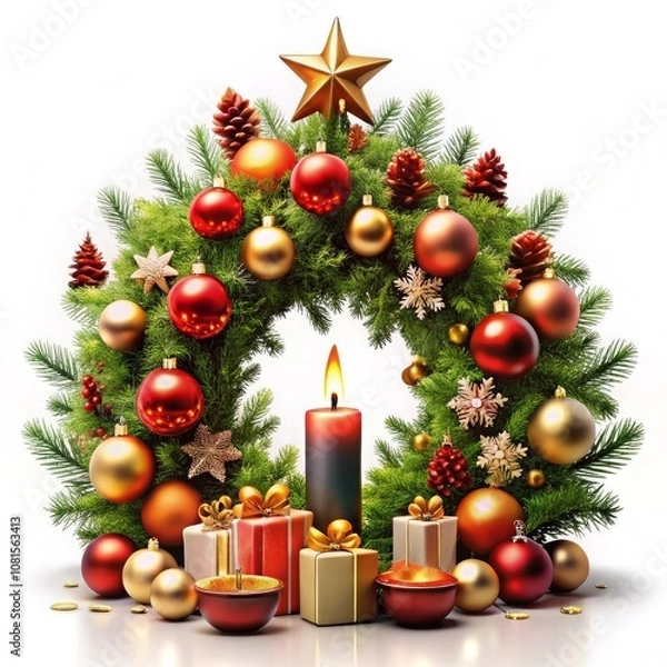 Obraz a christmas tree with a christmas tree and presents under it