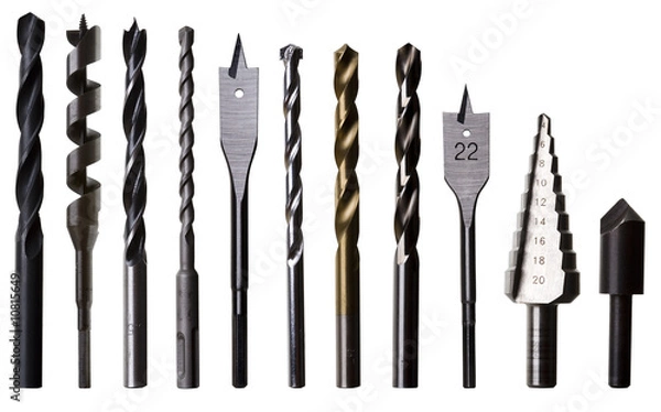 Fototapeta Various Drill Bits for Metal, Wood and Masonry - With Clipping P